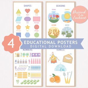 Educational Numbers Poster Classroom Shapes Print Learning Poster for ...