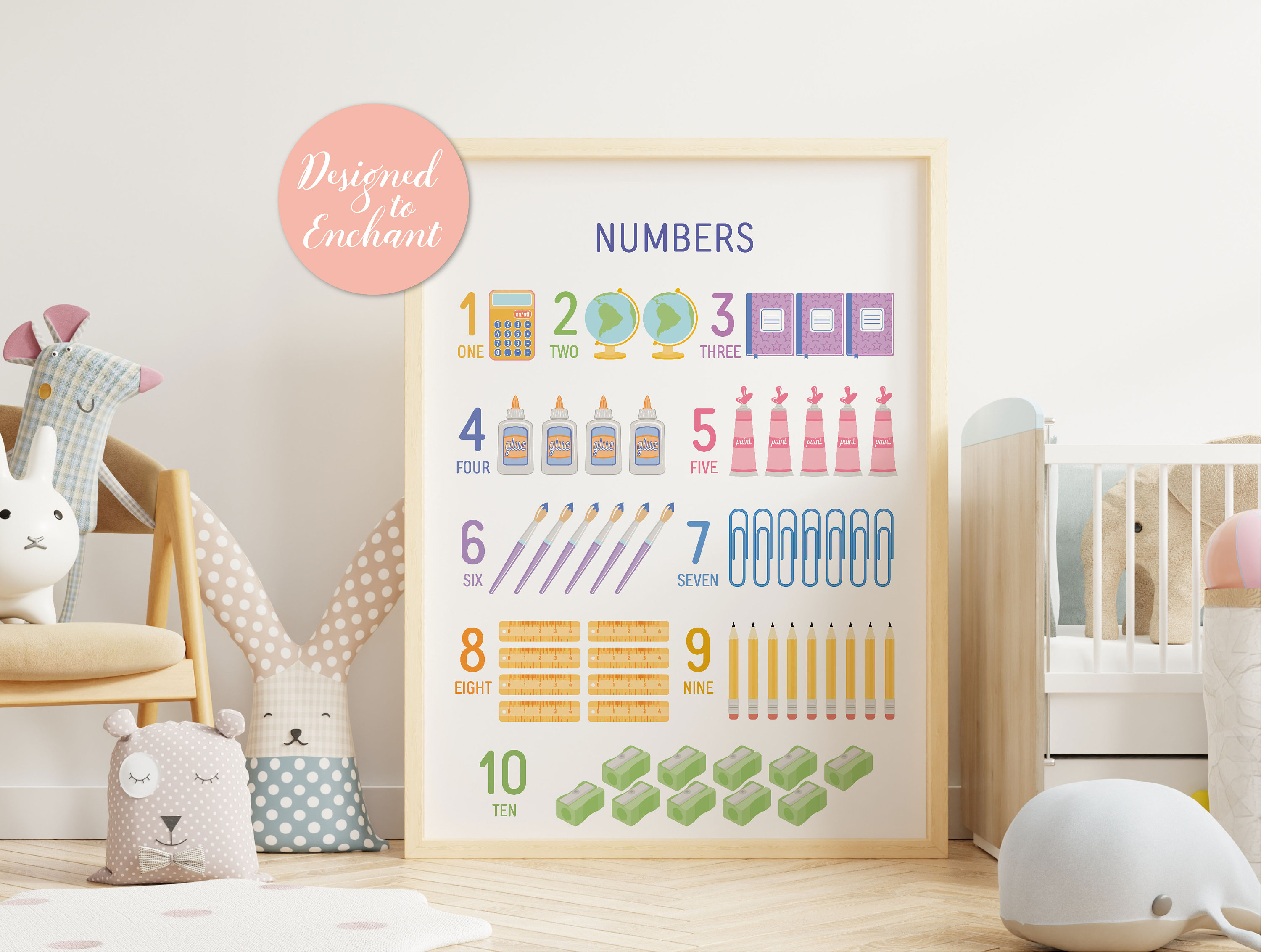 Educational Numbers Poster Classroom Shapes Print Learning Poster for ...