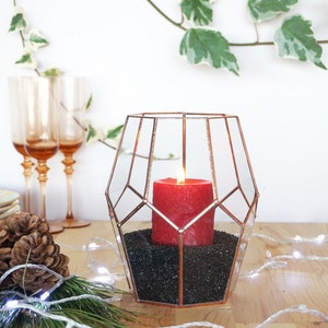 Geometric Glass Candle Holder, Christmas Candle Holder, Christmas Lights, Holiday Lights, Holiday Gifts, Copper Candle Holder Centerpiece image 1