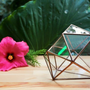 Diamond Geometric Terrarium, Handmade Planter, Stained Glass Terrarium, Indoor Gardening, Glass Container, Gifts for Her, Wedding Decoration image 1