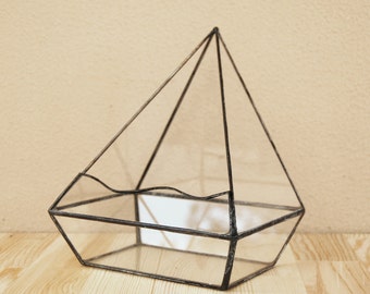 Terrarium en verre géométrique Prism, Boîte en verre faite à la main, Vitrail, Jardinière moderne, Jardinage intérieur, Jardinière succulente, Jardinière à cactus