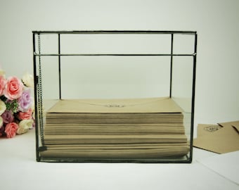 Wedding Keepsake Box, Customized Card Box, I Do Card Holder, Large Glass Box, Envelope Holder, Geometric Terrarium, Rustic Card Holder