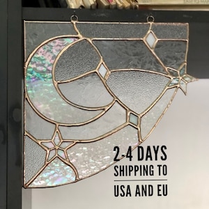Stained glass suncatcher for the corners, opalescent suncatcher for the corners, star and moon, falling star and moon suncatcher