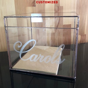 Personalisierte Hochzeitskartenbox, Kartenhalter mit Schlitz, Hochzeitsspardose, Umschlaghalter & Herzstück, Hochzeitsbriefkasten, große Glasbox
