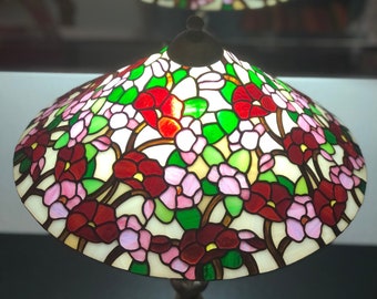 20” Floral Tiffany Lamp, Handmade Tiffany Lighting,  Stained Glass Lamp, Art Deco Lamp, Flower Tiffany Lampshade, Antique Desk & Table Lamp