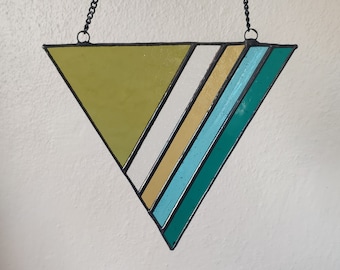 Stained glass suncatcher for walls & windows, Hanging window ornament, Gift for her, New home gift, Gift for him, Triangle modern glass art,