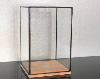 20x20x28cm Stained Glass Box with Wood Stand, Display Box, Keepsake Box with Wooden Base, Customized Display Case, Clear Showcase,Memory Box