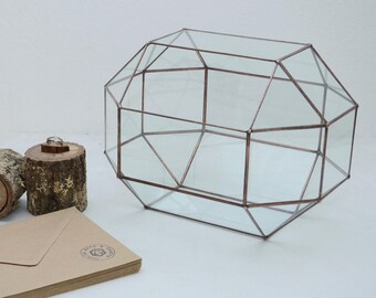 Kundenspezifische Kartenbox Große Geometrische Box Umschlaghalter Rustikale Hochzeitsdeko Glaskartenbox, Hochzeit Glasbox, Hochzeitskartenhalter, Kupfer