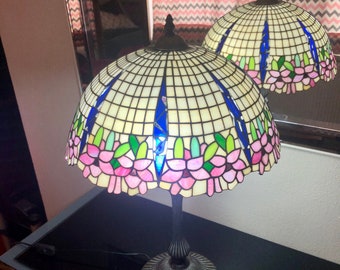 26” Floral Tiffany, Handmade Desk Lamp, Flower Tiffany Lighting, Unique Table Lamp, Art Deco Lamp, Antique Stained Glass Shade, Art Nouveau