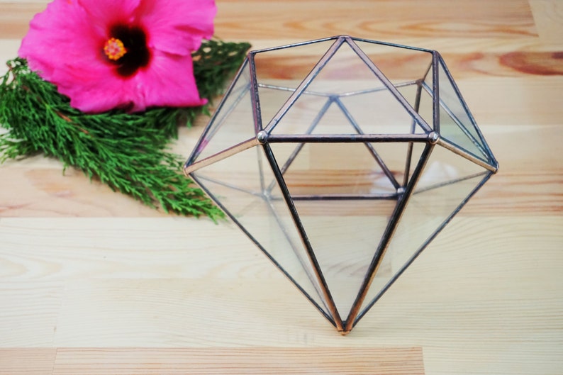 Diamond Geometric Terrarium, Handmade Planter, Stained Glass Terrarium, Indoor Gardening, Glass Container, Gifts for Her, Wedding Decoration image 4
