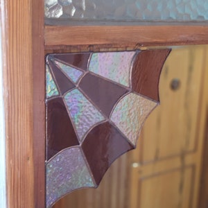 Stained glass spider web for the corners, Handmade suncatcher, Hanging window corner web, Iridescent stained glass art, New home gift image 4