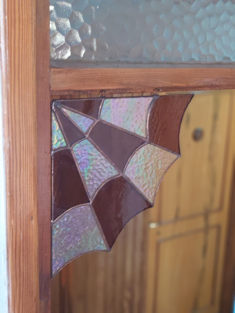 Stained glass spider web for the corners, Handmade suncatcher, Hanging window corner web, Iridescent stained glass art, New home gift image 4