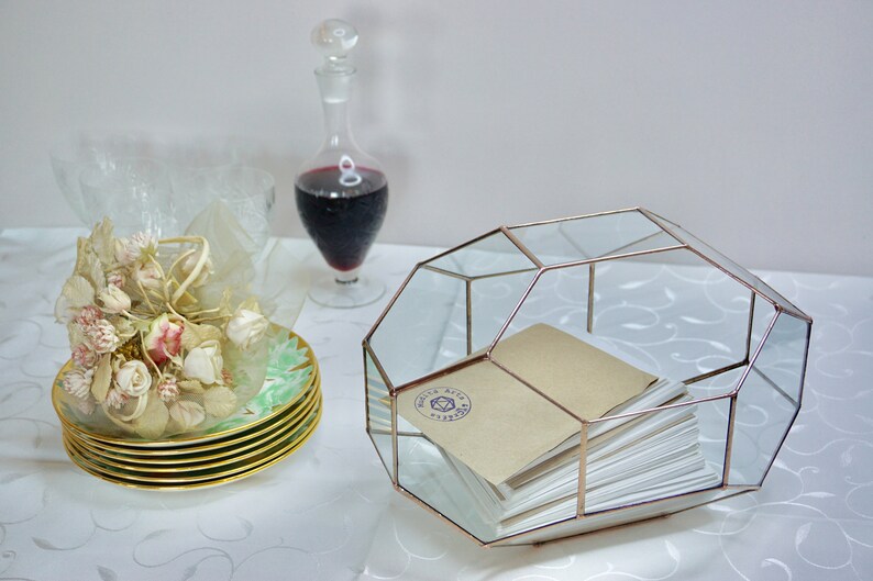 Grote geometrische glazen doos, aangepaste trouwkaartdoos, trouwkaarthouder, envelophouder, groot terrarium, bruiloft middelpunt aandenken afbeelding 6