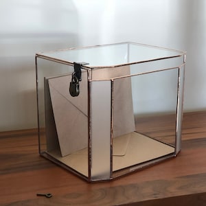 Hochzeitskartenbox mit Schloss, Benutzerdefiniertes Andenken, Briefkasten, Umschlaghalter, Geometrisches Glasdisplay, Hochzeitskartenhalter mit Deckel und Schlossschlüssel