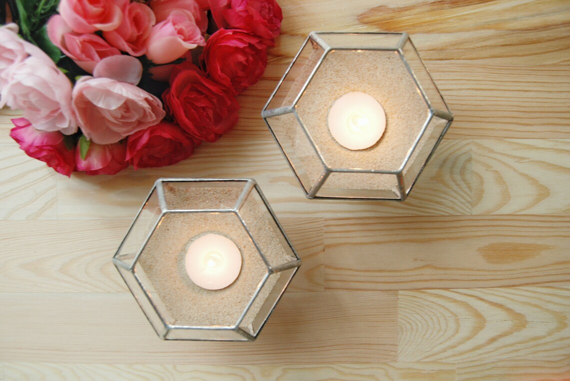 Stained Glass Wedding Candle Holder Centerpiece Geometric Etsy
