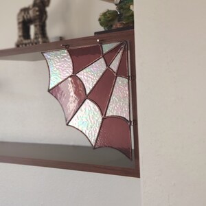 Stained glass spider web for the corners, Handmade suncatcher, Hanging window corner web, Iridescent stained glass art, New home gift image 9