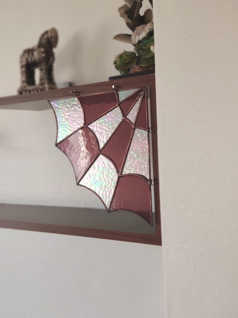 Stained glass spider web for the corners, Handmade suncatcher, Hanging window corner web, Iridescent stained glass art, New home gift image 9