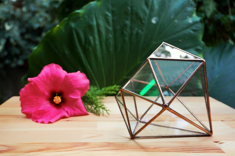 Diamond Geometric Terrarium, Handmade Planter, Stained Glass Terrarium, Indoor Gardening, Glass Container, Gifts for Her, Wedding Decoration image 1