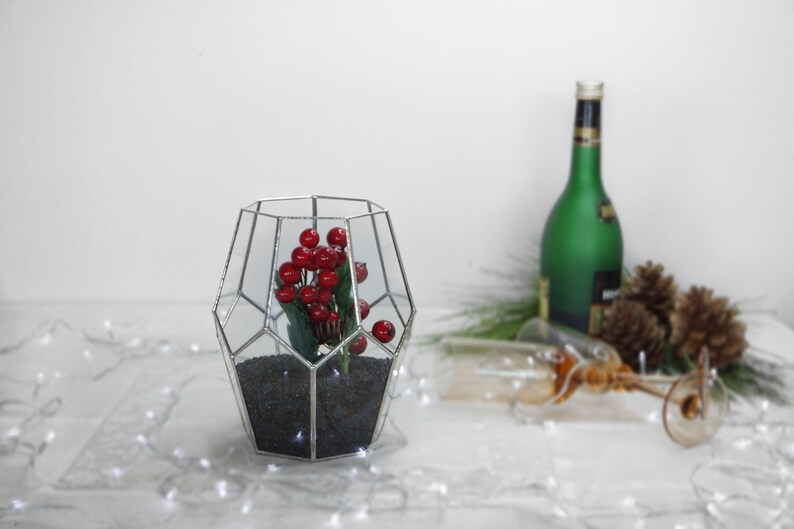 Geometric Glass Candle Holder, Christmas Candle Holder, Christmas Lights, Holiday Lights, Holiday Gifts, Copper Candle Holder Centerpiece image 2