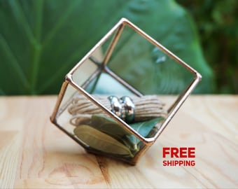 FREE SHIPPING, Engagement Ring Box Cube Ring Bearer Wedding Ring Holder Proposal Box Glass Ring Pillow Jewelry Box Terrarium Bridesmaid Gift