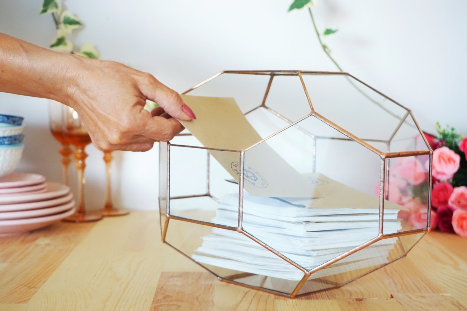 Large Geometric Glass Box, Customized Wedding Card Box, Wedding Card …
