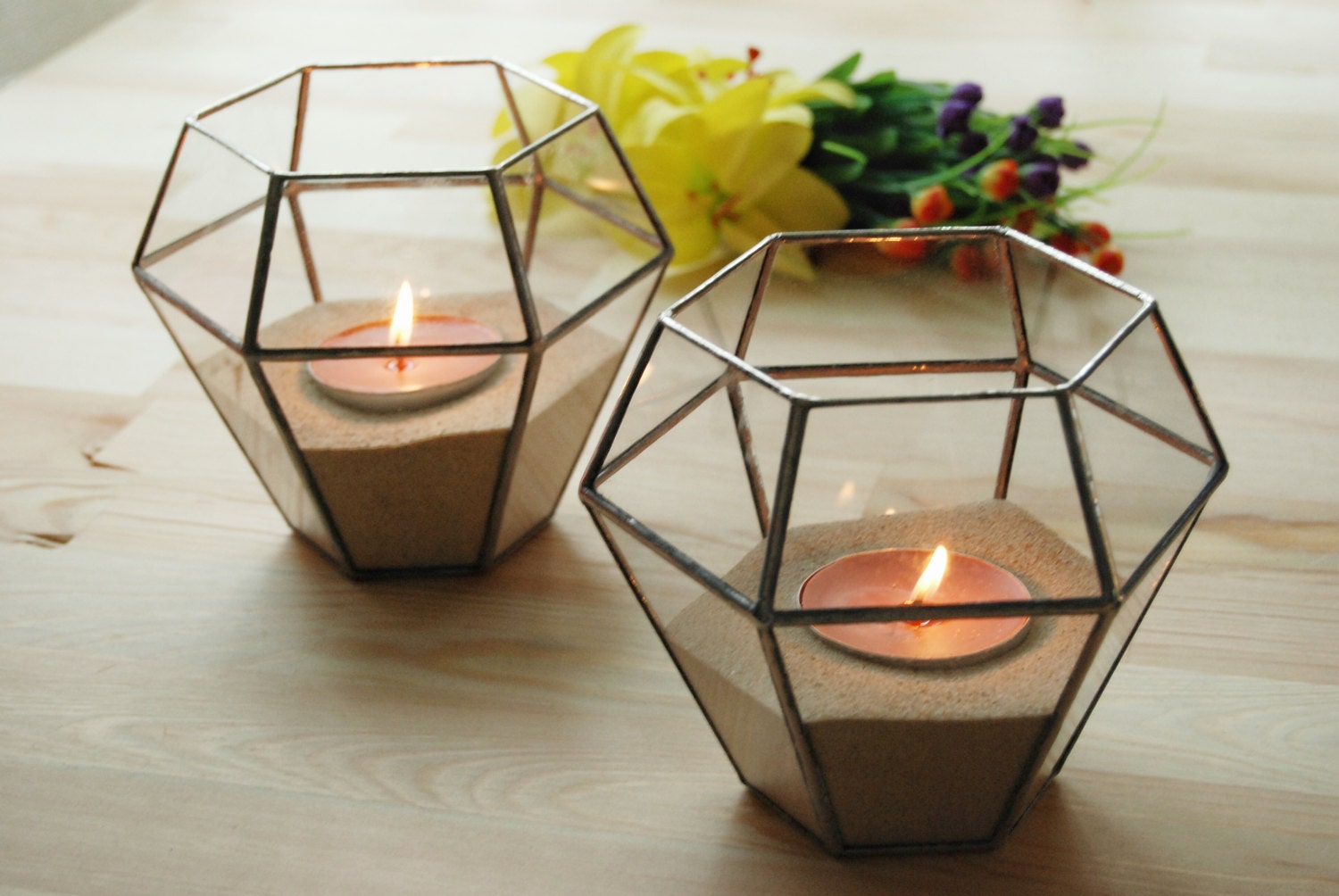 Large Geometric Glass Candle Holder Rustic Candle Holder Etsy