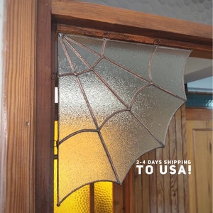 Stained glass spider web for the corners, Handmade suncatcher, Hanging window corner web, Stained glass art, New home gift Mothers day gift