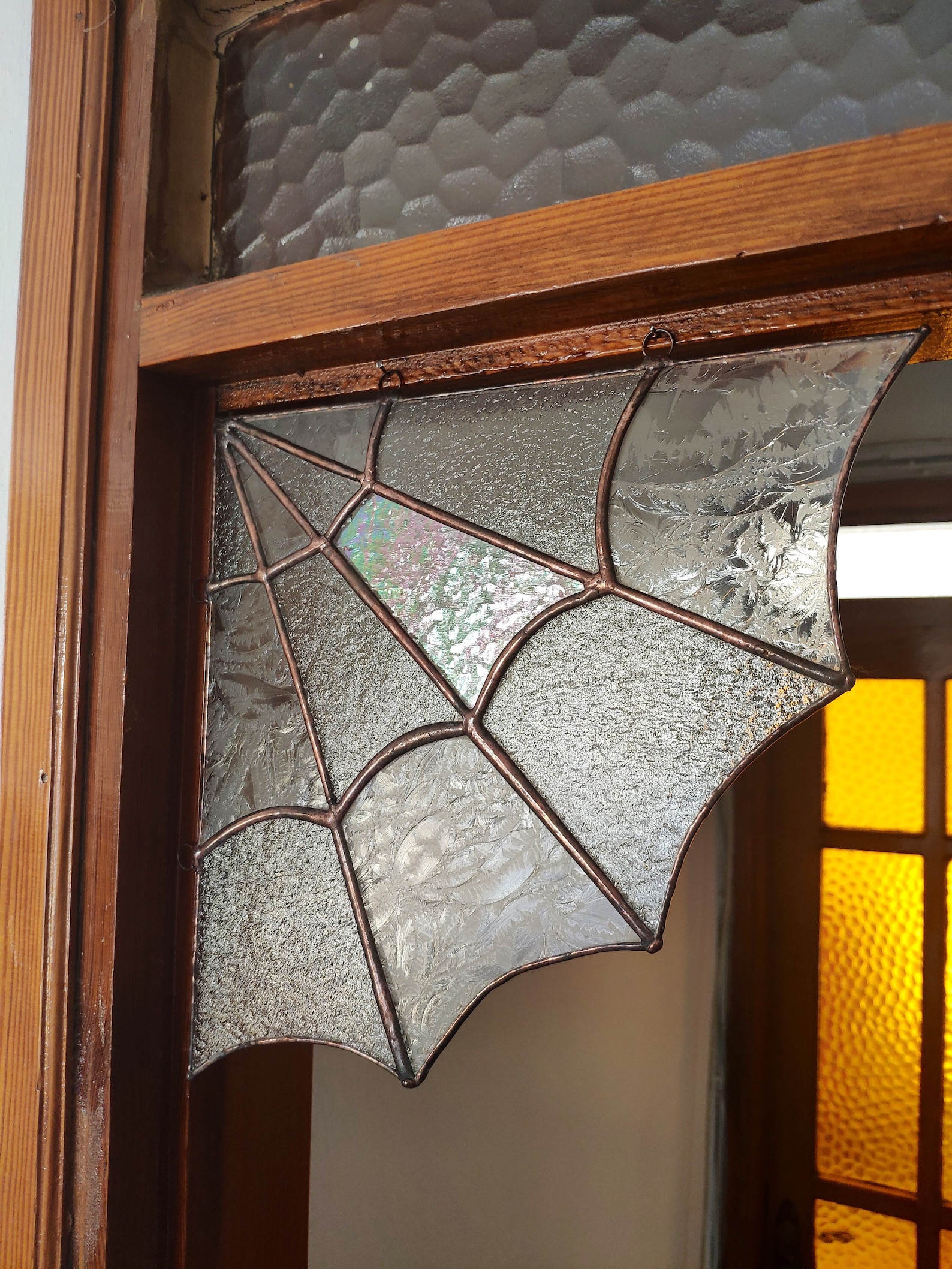 Stained Glass Spider Web Corner Sun Catcher