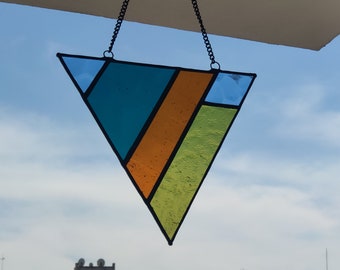 Stained glass suncatcher for walls and windows, Modern hanging garden ornament, Gift for her, New home gift, Colorful glass art, Home decor