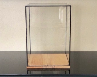 15x15x23cm glas-in-looddoos met houten standaard, displaydoos, aandenkendoos, doorzichtige vitrine, vitrine met houten voet, geheugendoos, cadeau-idee