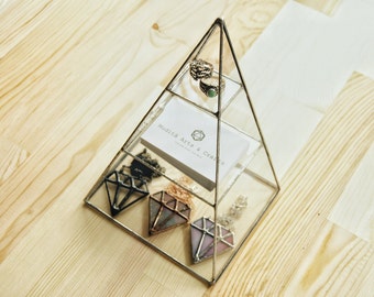 Pyramid Jewelry Box, Geometric Glass Box, Handmede Terrarium, Accessory Box, Stained Glass Display Box, Jewelry Box, Organiser, Gift for Her