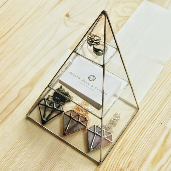 Pyramide Schmuck-Box, geometrische Glasbox, handgearbeiteten Terrarium, Zubehör-Box, Glasmalerei Displaybox, Schmuck-Box, Veranstalter, Geschenk für Sie