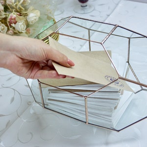 Grote geometrische glazen doos, aangepaste trouwkaartdoos, trouwkaarthouder, envelophouder, groot terrarium, bruiloft middelpunt aandenken afbeelding 3