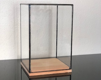 13x13x20cm Stained Glass Box with Wood Stand, Display Box with Wooden Base, Keepsake Box, Customized Display Case, Clear Showcase,Memory Box