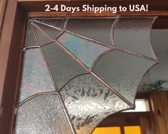 Stained glass spider web for the corners, Handmade suncatcher, Hanging window corner web, Iridescent stained glass art, New home gift