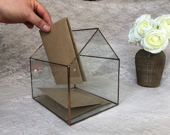 House wedding card box, Glass card holder, Envelope & Money holder, Personalized glass display, Custom keepsake box, Terrarium container