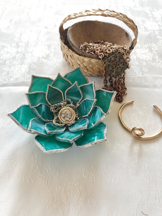 Glass succulent wedding ring holder, Wedding candle holder & ring dish, Bridesmaide gift, Engagement gift for her, Tea light holder