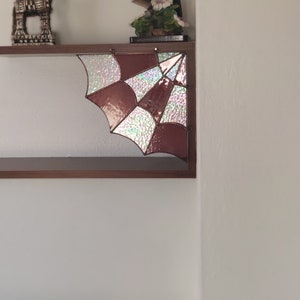 Stained glass spider web for the corners, Handmade suncatcher, Hanging window corner web, Iridescent stained glass art, New home gift image 10