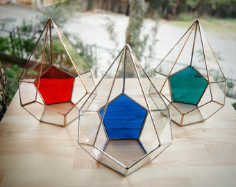 Colored Geometric Glass Terrarium, Handmade Container ,Red, Green, Blue, Stained Glass Box, Indoor Planter, Gifts for Her, Succulent Pod