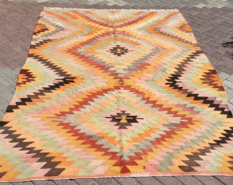 Turkish Kilim Rug, area rug, 117"x 76" , kilim rug, Vintage Turkish kilim, decor, vintage rug, bohemian, Turkish rug, easter decor, 817x