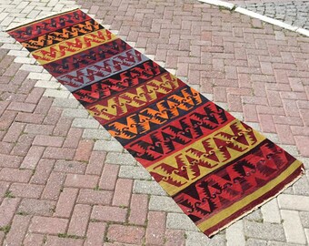 Kilim runner, 112" x 32", Vintage Turkish kilim runner rug, runner rug, vintage runner, bohemian runner rug, Turkish rug, boho rug, 277x