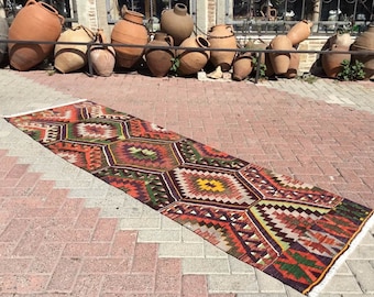 Kilim runner, 104"X33", Vintage Turkish kilim runner rug, runner, runner rug, hallway runner, bohemian runner, Vintage runner rug,