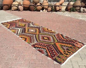 Kilim runner, 108"X38", Vintage Turkish kilim runner rug, runner, runner rug, hallway runner, bohemian runner, Vintage runner rug, kitchen