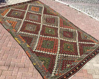 Large kilim rugs, geometric rug, 134" x 81",  Kilim rug, Vintage faded Turkish kilim rug, area rug, kelim rug, vintage rug, bohemian , 846x