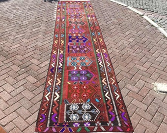 Kilim runner, 174" x 40", Long kilim runner Rug, Vintage Turkish kilim runner rug, runner, vintage hallway runner rug, bohemian rug, 293x