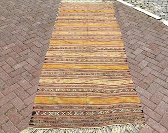 Turkish Kilim rug, 121" x 46", Vintage Turkish kilim, area rug, kelim rug, vintage rug, bohemian rug, Turkish rug, rugs, orange stripped rug