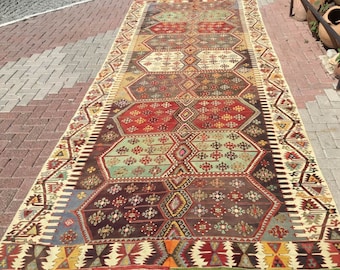 GORGEOUS OVERSIZED RUG, Large kilim rug, 180" x 75", Pale color rug, Kilim rug, Vintage Turkish kilim rug, kilim rug, long area rug, 623x