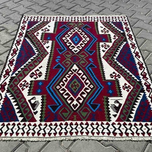 Vintage Turkish kilim rug, 50" x 41", bold area rug, kilim rug, kelim rug, bohemian rug, Turkish rug, small rug, small kilim , NAVY white