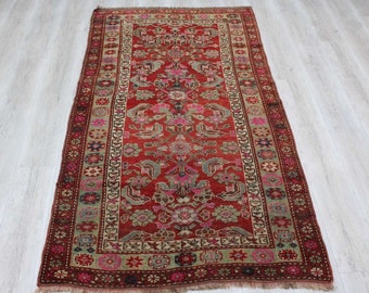 Alfombra turca roja, 82" x 44", alfombra de área, alfombras tradicionales de Anatolia, alfombra anudada a mano, alfombra turca, alfombras pequeñas, alfombra oriental, alfombras rojas, 209x