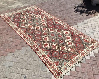 Vintage Turkish kilim rug, 98" x 52",  Faded blue and red area rug, kilim rug, kelim rug, vintage rug, bohemian rug, Turkish rug, tribal